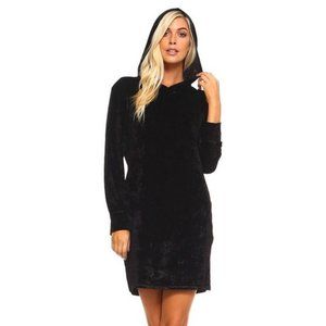 Black Velvet Hooded Mini Dress